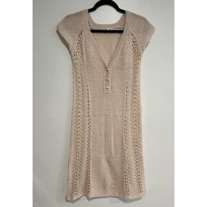 100% Alpaca festival fairy Open Knit Sheer Knee Length Dress Petal Blush Pink S